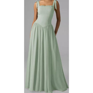 AW BRIDAL SZ 12 L sage green chiffon Kristen bridesmaid party maxi dress NEW 0B7